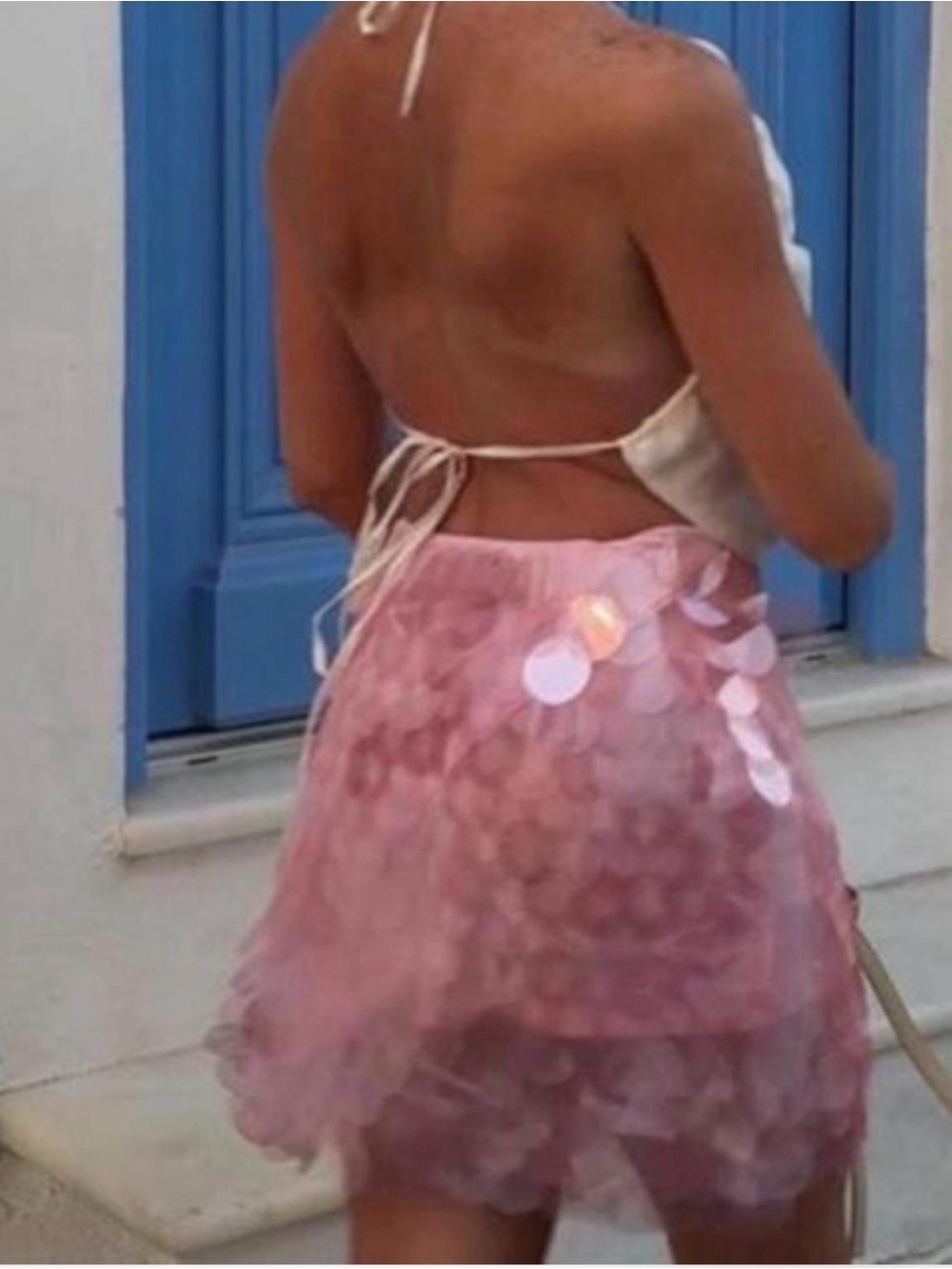 Zara Pink Sequin-Scale Mini Skirt